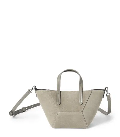 Brunello Cucinelli Mini Suede Bc Duo Tote Bag In Gray