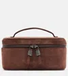 Brunello Cucinelli Mini Suede Vanity Bag In Brown