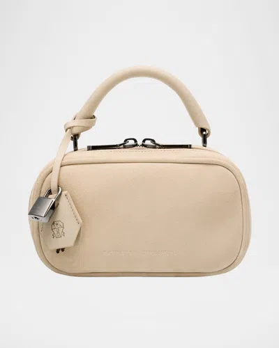 Brunello Cucinelli Mini Zip Suede Top-handle Bag In Burgundy