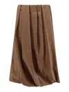 Brunello Cucinelli Cotton Blend Pleated Midi Skirt With Elastic Waistband In Brown