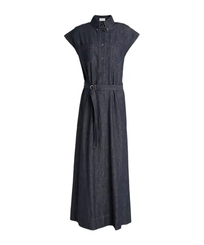 Brunello Cucinelli Minimalist Denim Shirt Dress In Gray