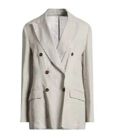 Brunello Cucinelli Minimalist Double-breasted Blazer In Gray