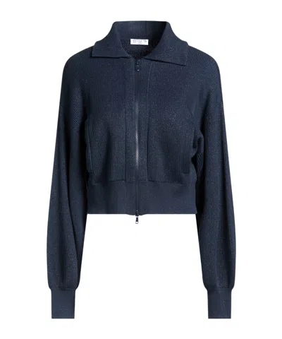 Brunello Cucinelli Minimalist Metallic Knit Jacket In Blue