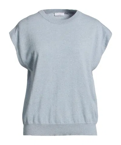 Brunello Cucinelli Minimalist Solidcolor Shortsleeve Knit Sweater In Blue