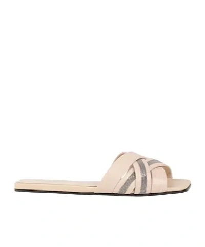 Brunello Cucinelli Minimalist Squaretoe Slippers In Neutral