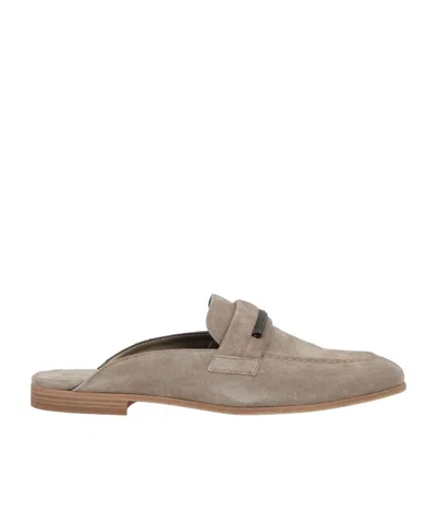 Brunello Cucinelli Minimalist Suede Mules In Gray