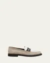 Brunello Cucinelli Beige Loafers With Monile Detail And Chain In Suede Woman In Dark Beige