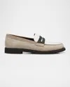 Brunello Cucinelli Beige Loafers With Monile Detail And Chain In Suede Woman In Dark Beige