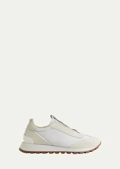 Brunello Cucinelli Women Slip On Sneakers In Leather And Fabric In White