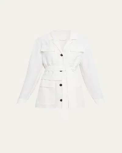 Brunello Cucinelli Mixed-media Belted Safari Jacket In White