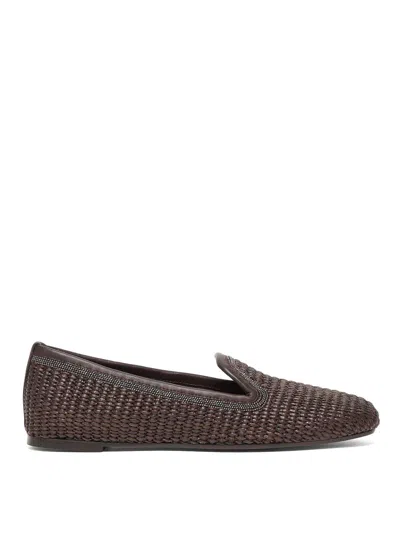 Brunello Cucinelli Raffia Slippers Leather Outsole In Brown