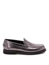 Brunello Cucinelli Metallic Finish Round Toe Loafers With Rubber Sole In Silver