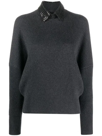 Brunello Cucinelli Mock-neck Cashmere Jumper In Grey