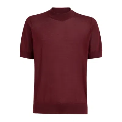 Brunello Cucinelli Mock-neck Knit T-shirt In Burgundy