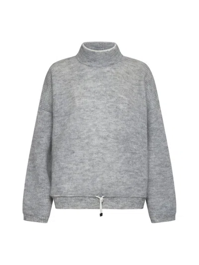 Brunello Cucinelli Mock Neck Knitted Jumper In Light Grey