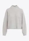 Brunello Cucinelli Beige Cashmere Mock Neck Lana Cashmire Stripe Pullover