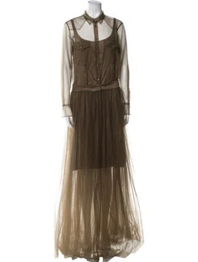 Pre-owned Brunello Cucinelli Mock Neck Long Dress In Green