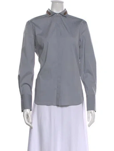 Pre-owned Brunello Cucinelli Mock Neck Long Sleeve Button-up Top In Gray