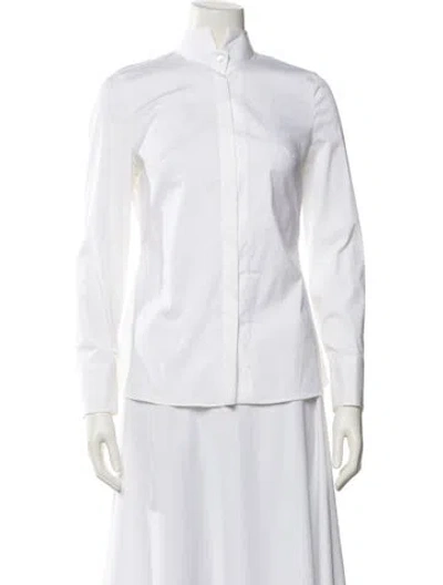 Pre-owned Brunello Cucinelli Mock Neck Long Sleeve Button-up Top In White