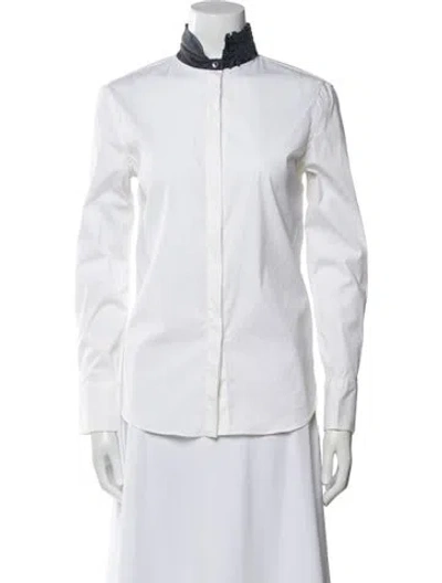 Pre-owned Brunello Cucinelli Mock Neck Long Sleeve Button-up Top In White