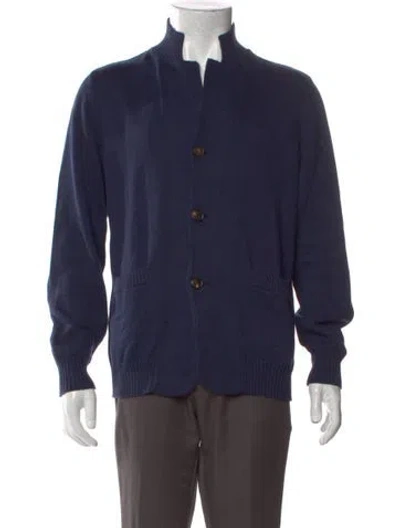 Pre-owned Brunello Cucinelli Mock Neck Long Sleeve Cardigan In Blue