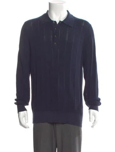 Pre-owned Brunello Cucinelli Mock Neck Long Sleeve Polo Sweater In Blue