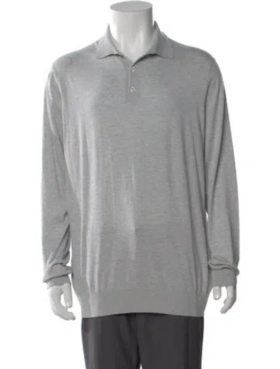 Pre-owned Brunello Cucinelli Mock Neck Long Sleeve Polo Sweater W/ Tags In Gray