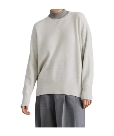 Brunello Cucinelli Mock Neck Long Sleeved Knitted Jumper In Gray