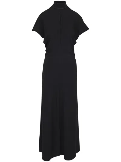 Brunello Cucinelli Draped Wool-blend Jersey Maxi Dress In Black