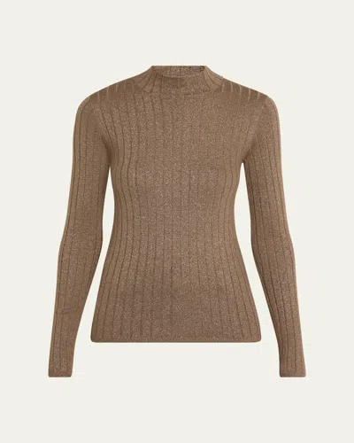 Brunello Cucinelli Mock-neck Metallic Cashmere Rib Sweater