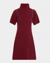 Brunello Cucinelli Mock-neck Monili Short-sleeve Cashmere Rib Mini Dress In Red