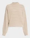Brunello Cucinelli Mock-neck Paillette Horizontal Open-knit Sweater In Neutral