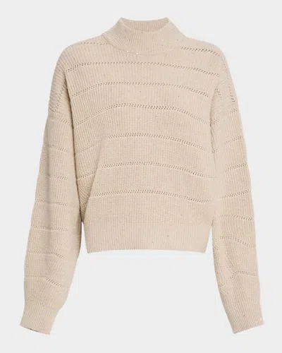 Brunello Cucinelli Mock-neck Paillette Horizontal Open-knit Sweater In Neutral
