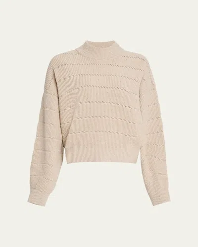 Brunello Cucinelli Mock-neck Paillette Horizontal Open-knit Sweater In Neutral