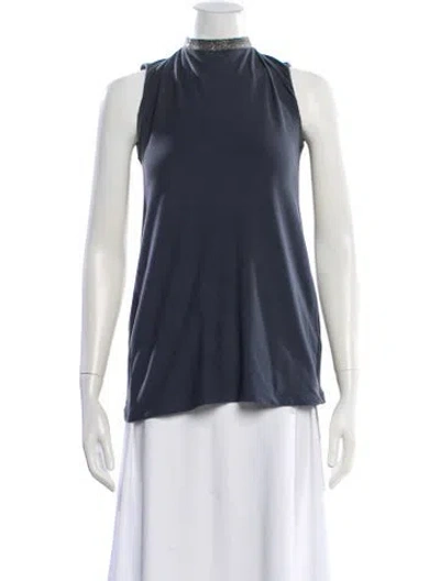 Pre-owned Brunello Cucinelli Mock Neck Sleeveless Top In Blue