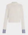 Brunello Cucinelli Mock-neck Striped-cuff Cashmere Knit Sweater In Neutral