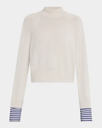 Brunello Cucinelli Mock-neck Striped-cuff Cashmere Knit Sweater In Neutral