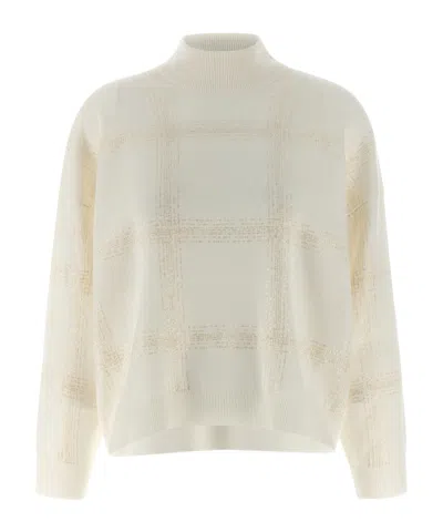 Brunello Cucinelli Sparkling Long Sleeve Knit Top In White