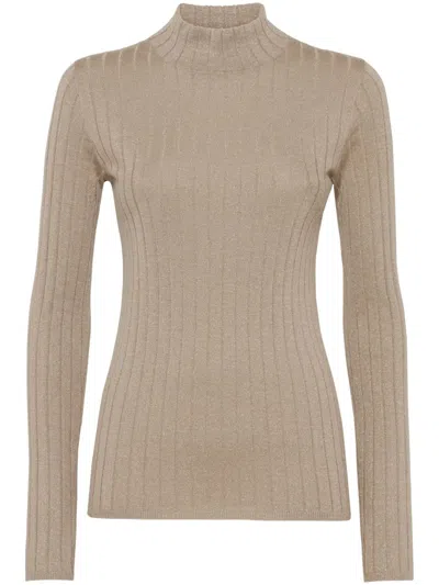 Brunello Cucinelli Cashmere-silk Ribbed Sweater In Beige