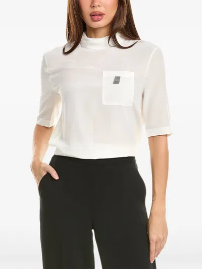 Brunello Cucinelli Mock-neck Blouse In Neutral
