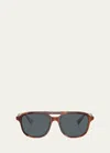 Brunello Cucinelli Modern Acetate Aviator Sunglasses In Havana