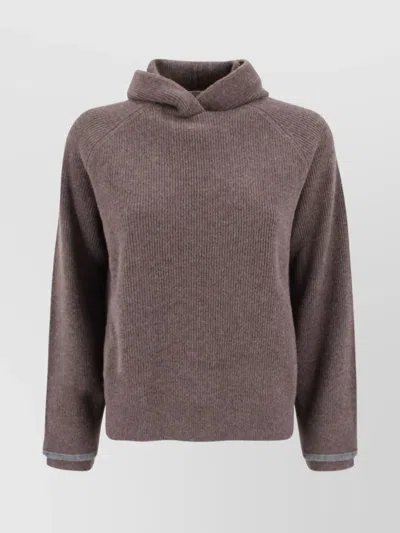 Brunello Cucinelli Modern Hooded Knit Sweater With Ribbed Design In Animal Print