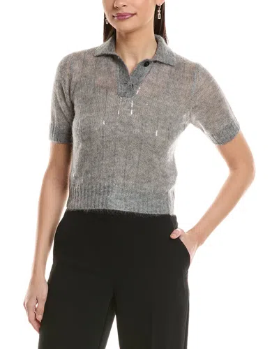 Brunello Cucinelli Mohair & Wool-blend Polo Sweater In Gray