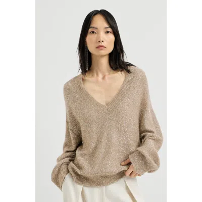 Brunello Cucinelli Mohair And Wool Dazzling Texture Sweater In Neutral