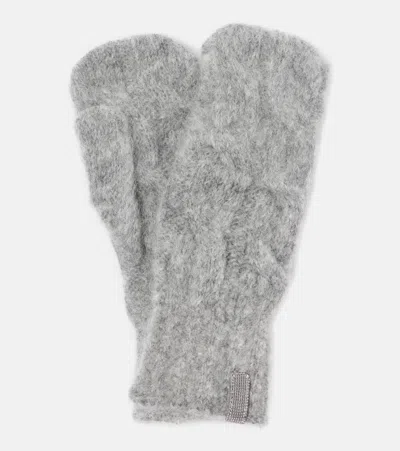 Brunello Cucinelli Mohair And Wool Gloves In Grigio Medio