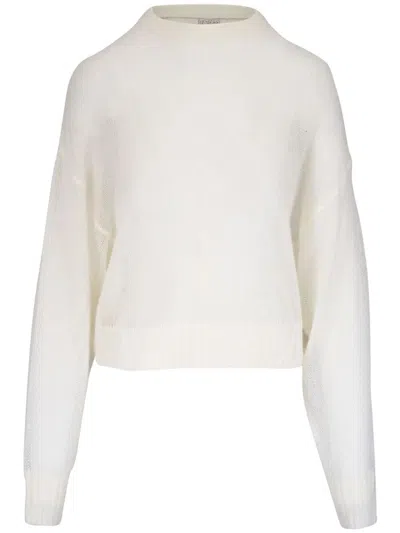Brunello Cucinelli Mohair And Wool Sweater With Monili In White