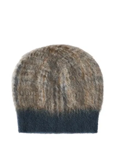 Brunello Cucinelli Mohair And Would Prince Of Wales Double-knit Beanie Hat In Brown
