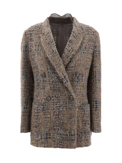 Brunello Cucinelli Mohair Blazer Jacket In Brown