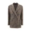 Brunello Cucinelli Check Pattern Mohair Blazer Jacket In Brown