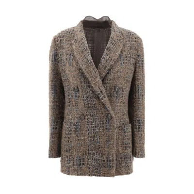 Brunello Cucinelli Check Pattern Mohair Blazer Jacket In Multi